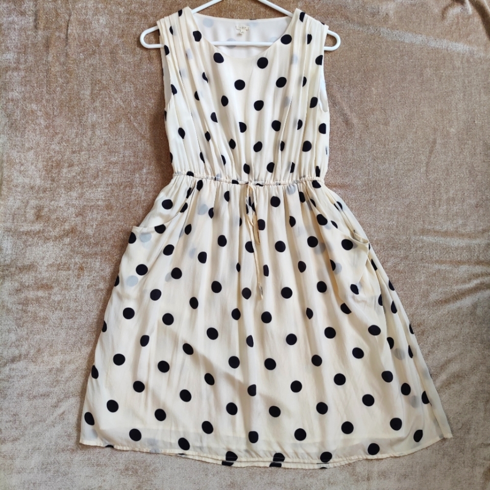 J.Crew Navy Blue Polka Dots Silk Dress with Pockets, Size 0